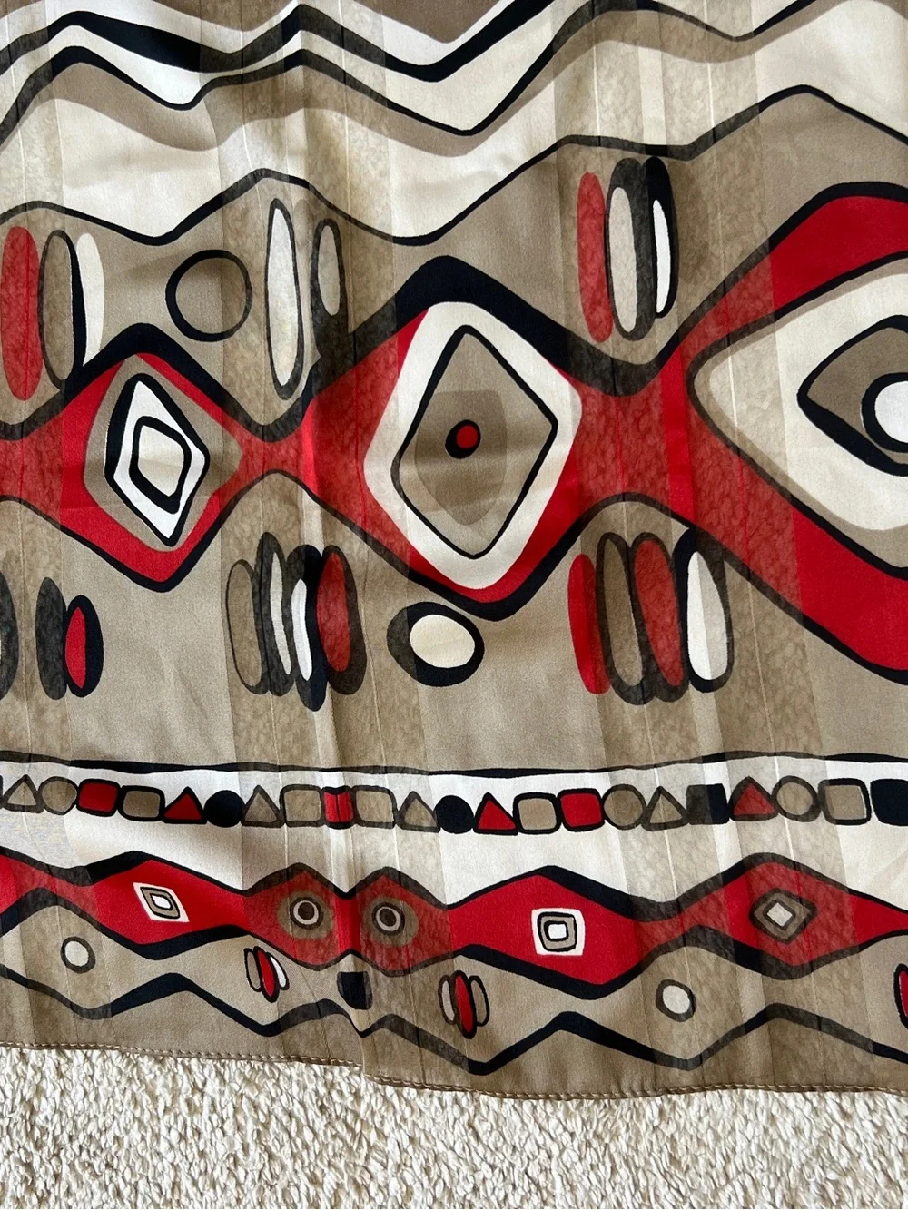 VTG Made in Italy Geometric Tribal Graphic Scarf Abstract Sheer Red Taupe 33